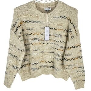 NWT GILLI Women's Cream Textured Knit Long Sleeve Sweater‎ Size M Geometric